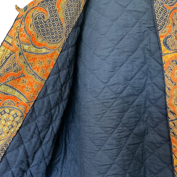 Vintage Izod Quilted Coat Barn Jacket Paisley Boho Orange Blue Hippie Retro 6 - Picture 7 of 10